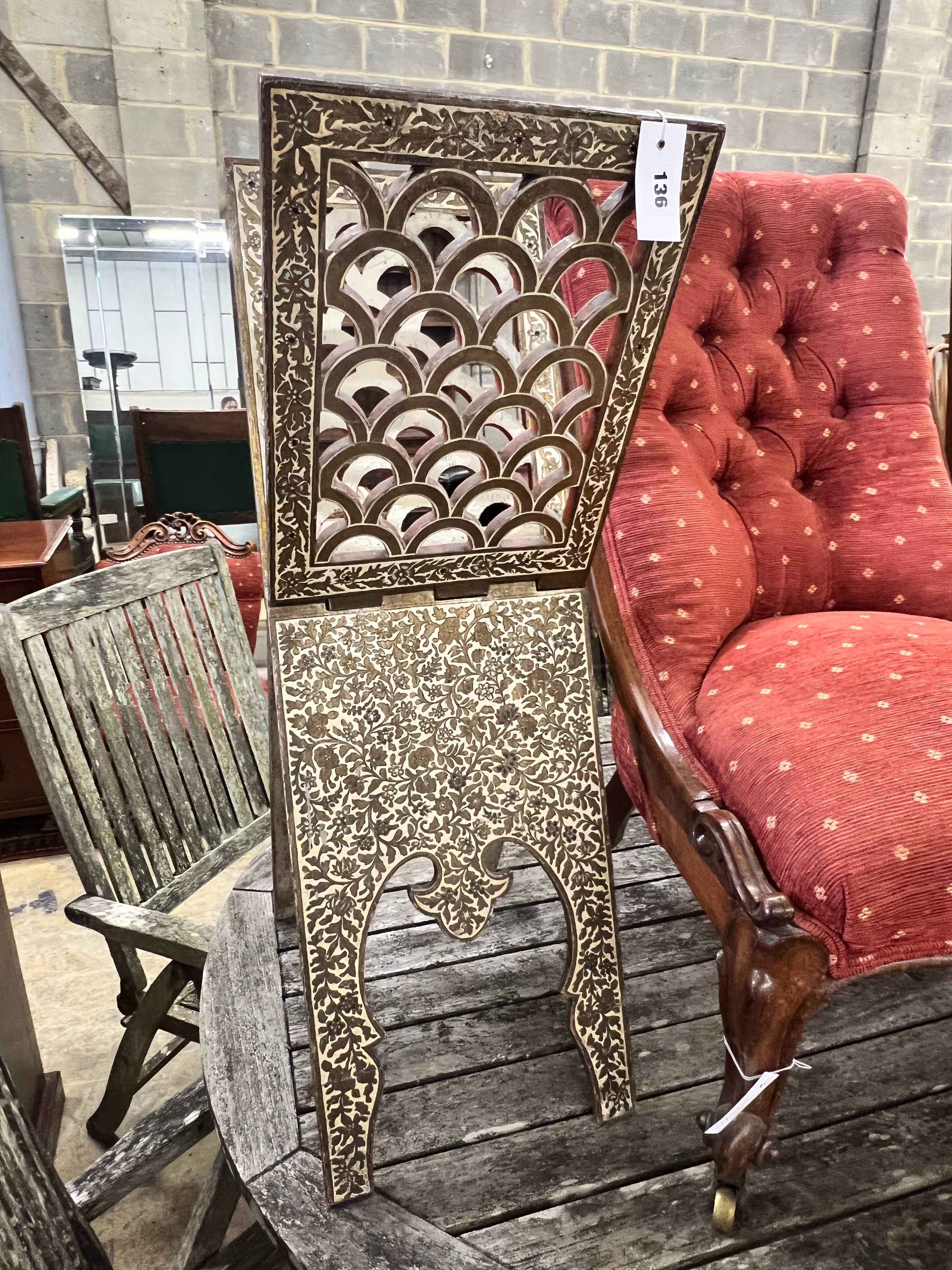 A Damascan painted qu'ran stand, height 86cm